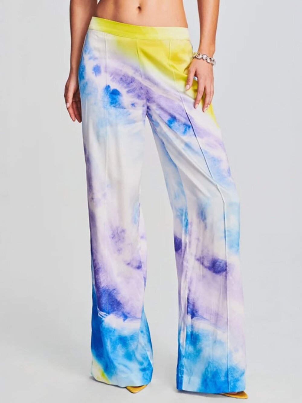 Retrofete Alden Silk Wide Leg Pants in Watercolor Wave Size XS